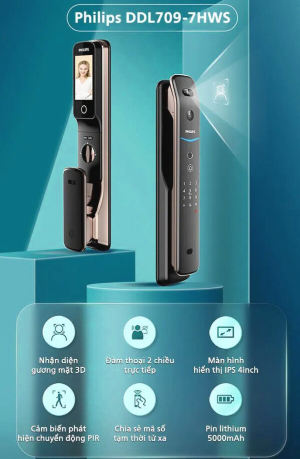 Khóa nhận diện khuôn mặt Philips DDL709-7HWS